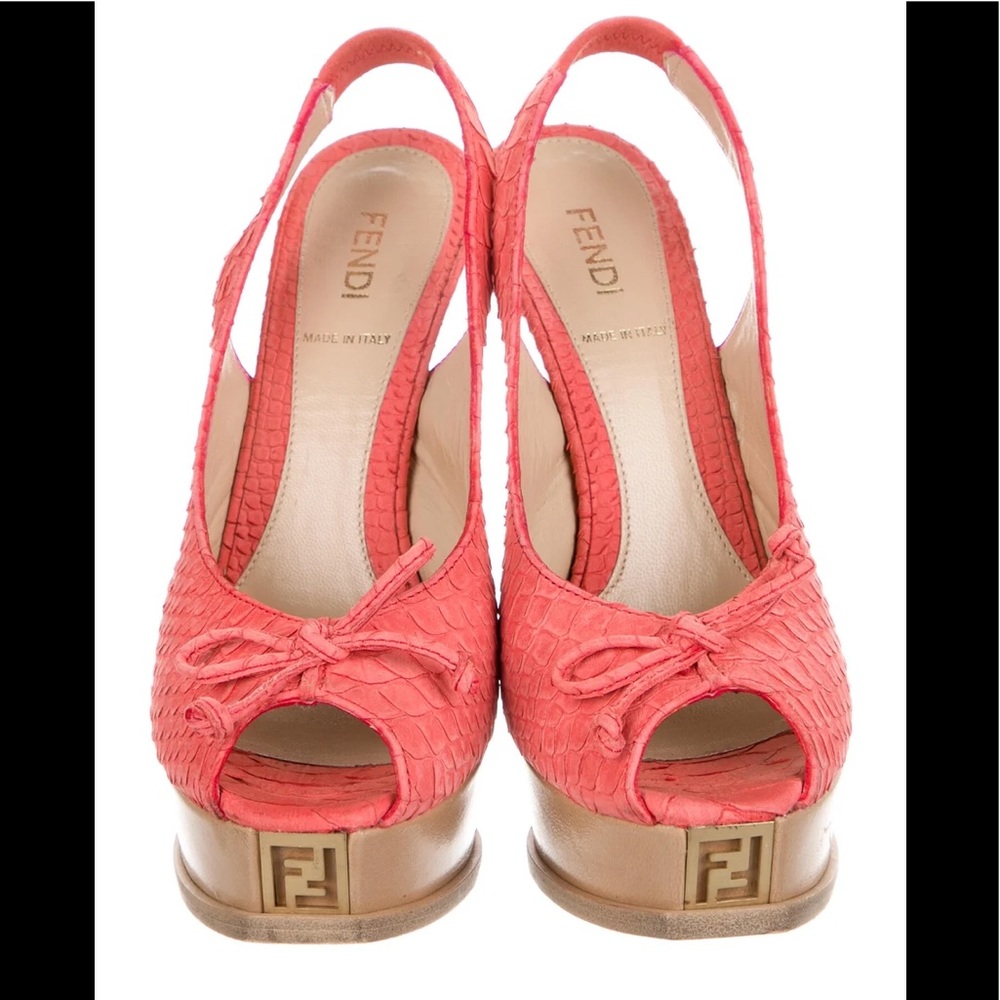 Fendi Coral Pink Peep-Toe Platform Slingback Heels